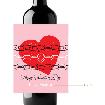Heart & Chains Valentine's Day Custom Personalized Wine Champagne Labels (set of 3)