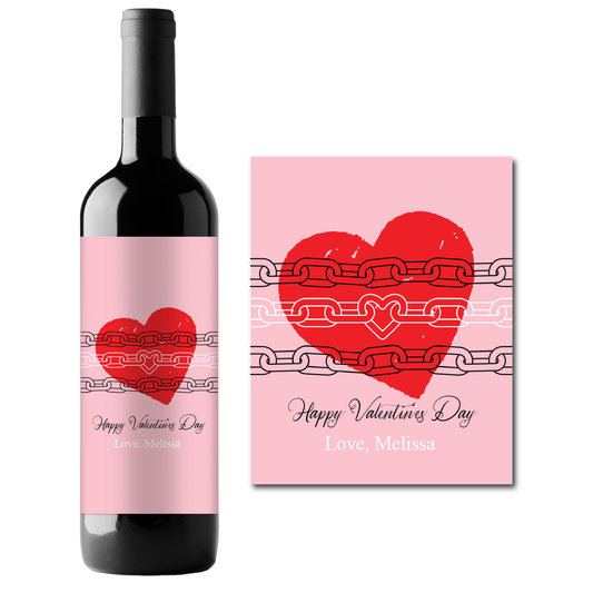 Heart & Chains Valentine's Day Custom Personalized Wine Champagne Labels (set of 3)