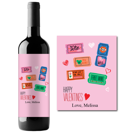 Ticket Stubs Valentine's Day Custom Personalized Wine Champagne Labels (set of 3)