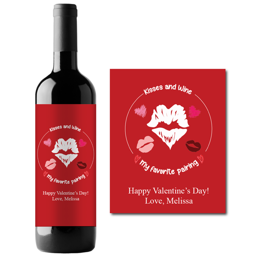 Kisses And Wine, My Favorite Pairing Custom Personalized Wine Champagne Labels (set of 3)