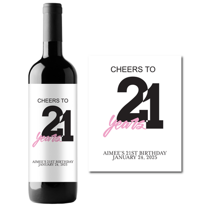 Cheers to 21 Years Custom Personalized Wine Champagne Labels (set of 3)