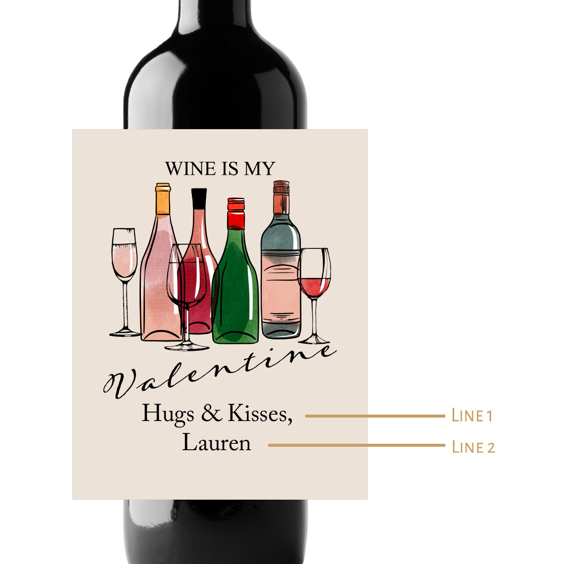 Wine Is My Valentine Custom Personalized Wine Champagne Labels (set of 3)