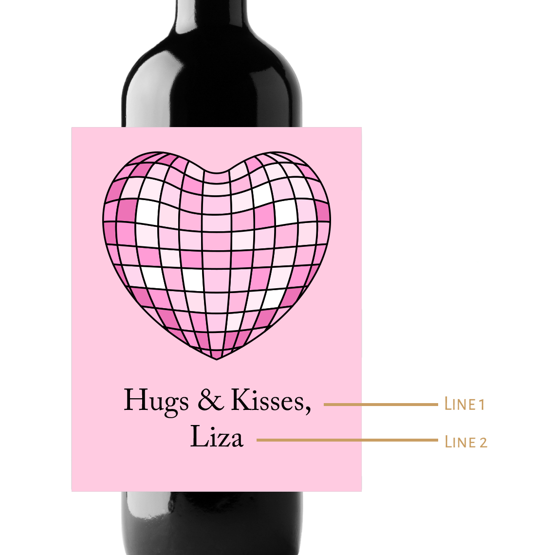 Heart Disco Ball Custom Personalized Wine Champagne Labels (set of 3)