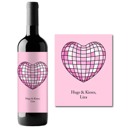 Heart Disco Ball Custom Personalized Wine Champagne Labels (set of 3)