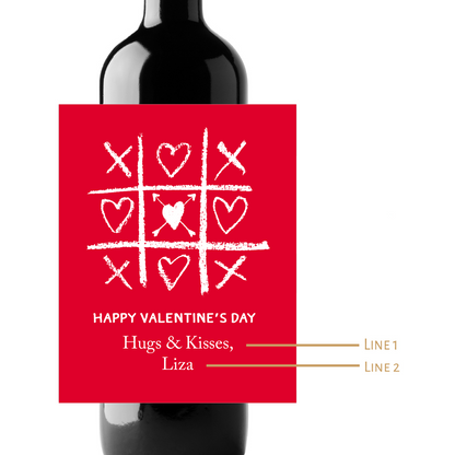 Tic Tac Toe Hearts Custom Personalized Wine Champagne Labels (set of 3)