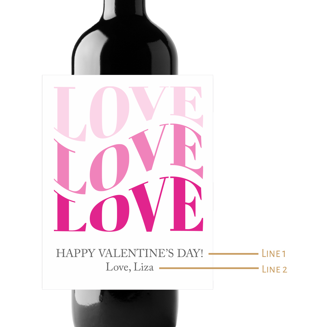 LOVE Valentine's Day Custom Personalized Wine Champagne Labels (set of 3)