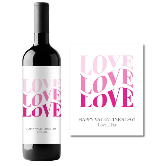 LOVE Valentine's Day Custom Personalized Wine Champagne Labels (set of 3)