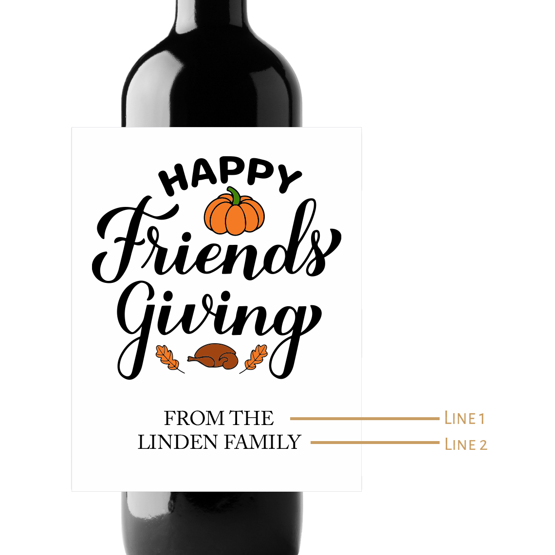 Happy Friendsgiving Custom Personalized Wine Champagne Labels (set of 3)