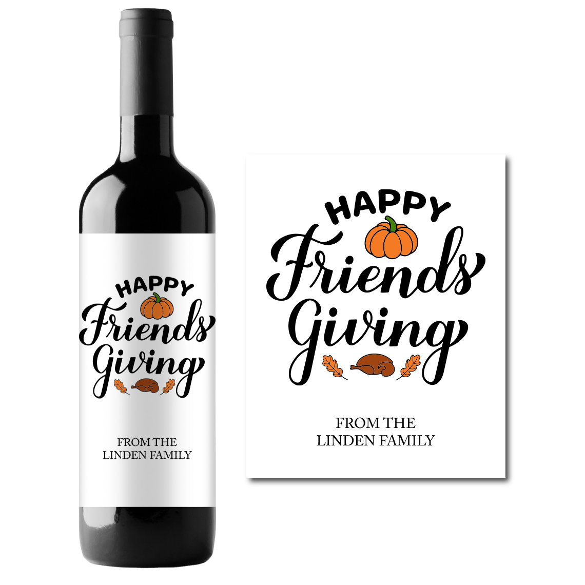 Happy Friendsgiving Custom Personalized Wine Champagne Labels (set of 3)