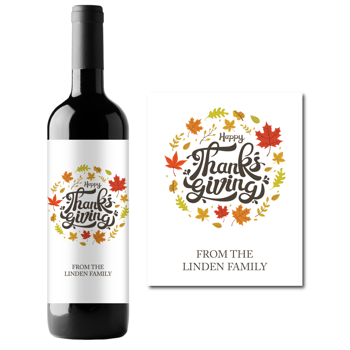 Happy Thanksgiving Custom Personalized Wine Champagne Labels (set of 3)