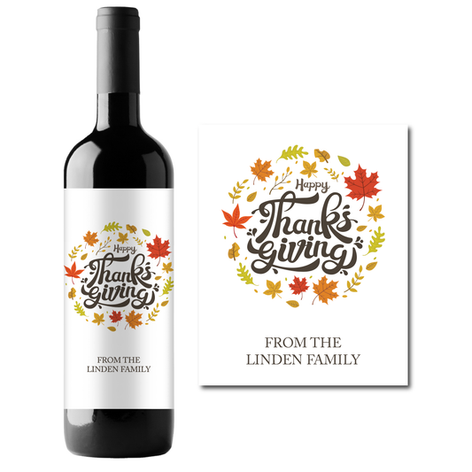 Happy Thanksgiving Custom Personalized Wine Champagne Labels (set of 3)