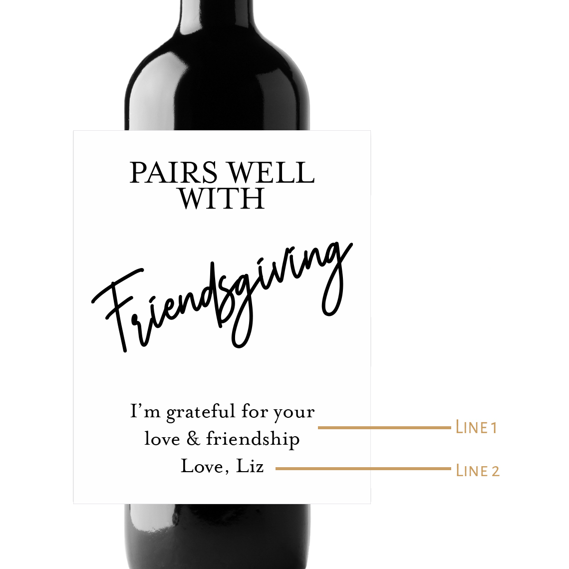 Pairs Well With Friendsgiving Custom Personalized Wine Champagne Labels (set of 3)