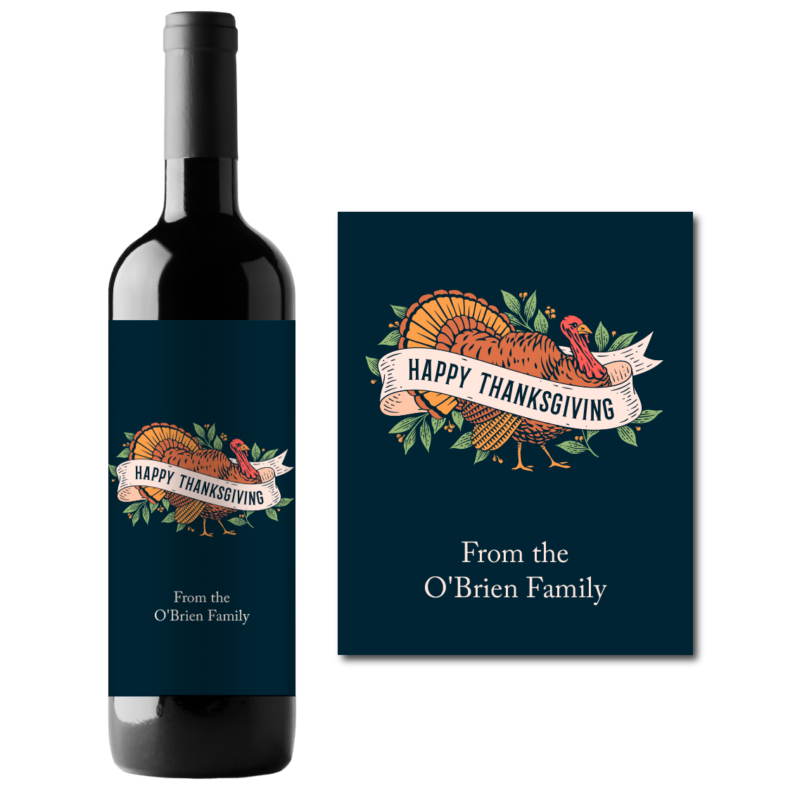 Happy Thanksgiving Custom Personalized Wine Champagne Labels (set of 3)