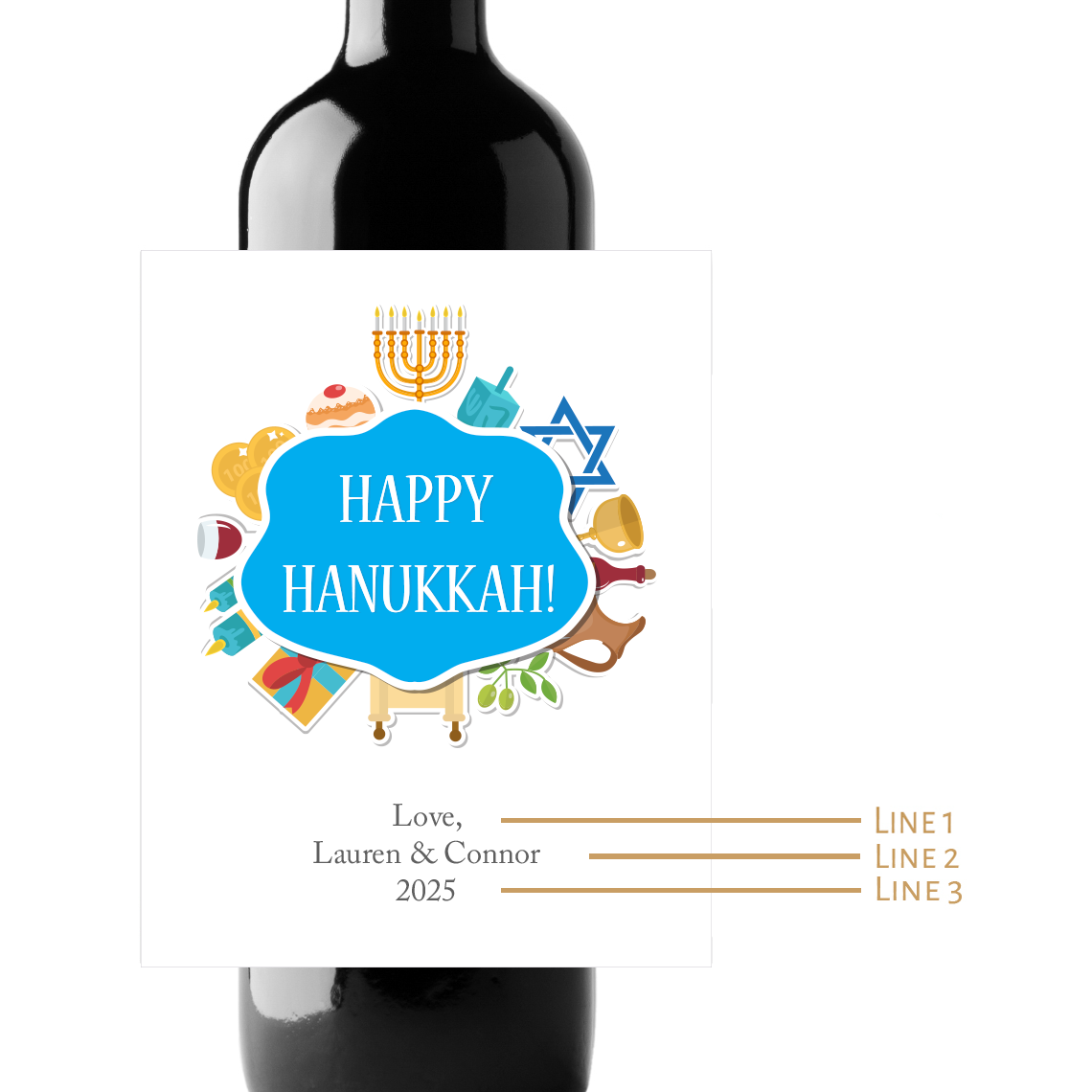 Happy Hanukkah! Custom Personalized Wine Champagne Labels (set of 3)