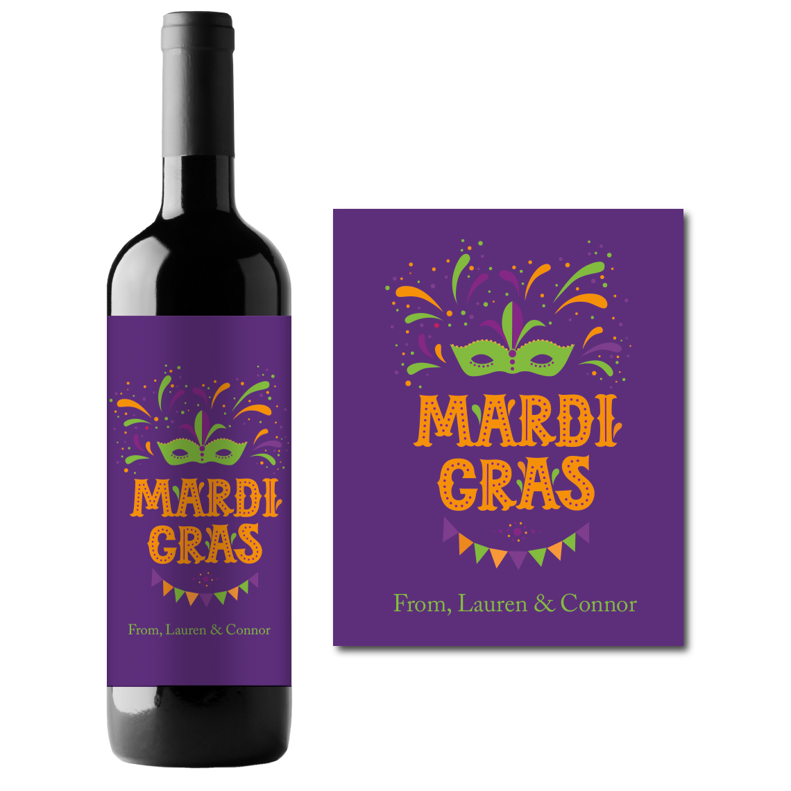 Mardi Gras Custom Personalized Wine Champagne Labels (set of 3)