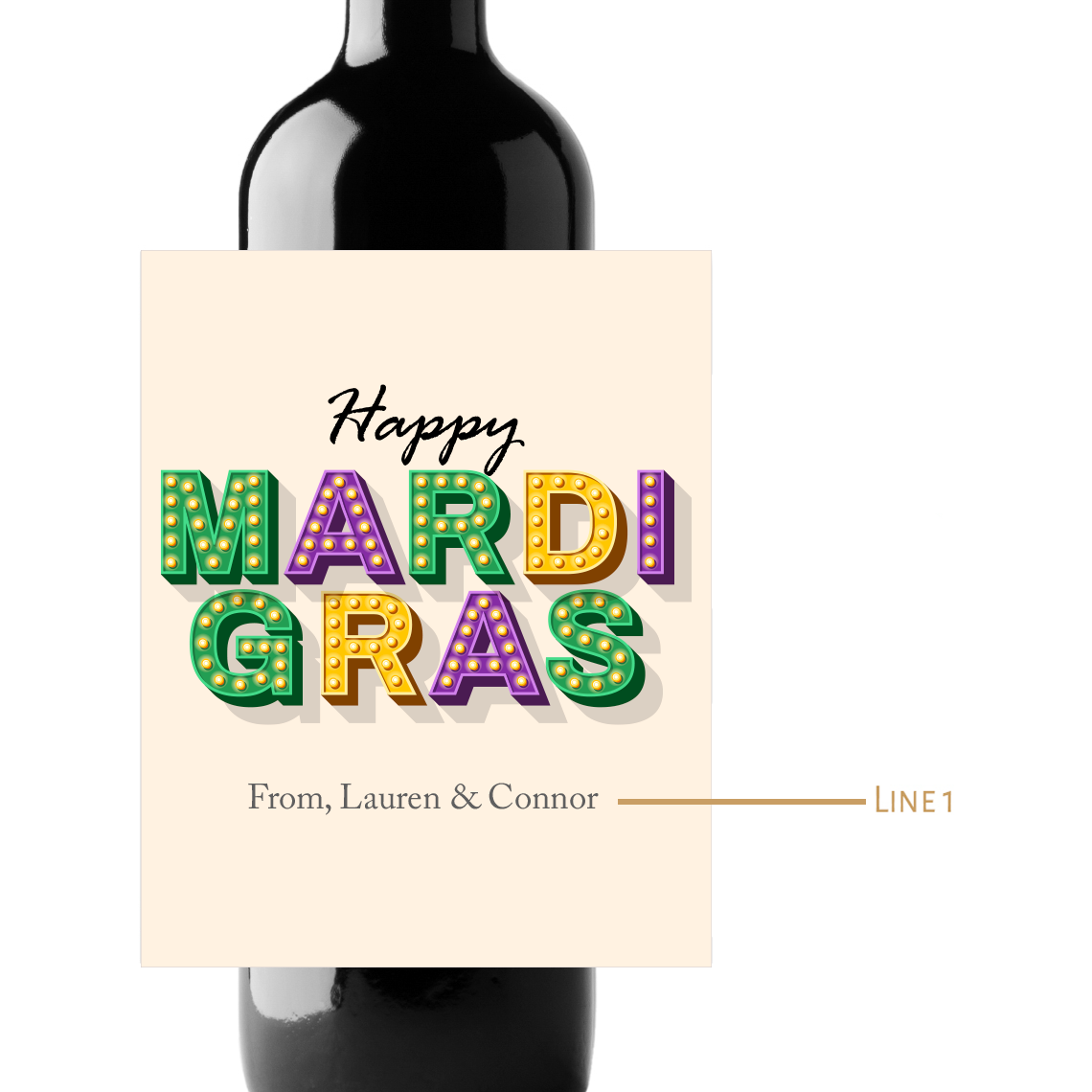 Happy Mardi Gras Custom Personalized Wine Champagne Labels (set of 3)