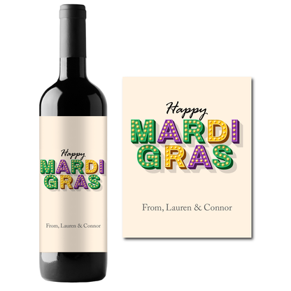 Happy Mardi Gras Custom Personalized Wine Champagne Labels (set of 3)