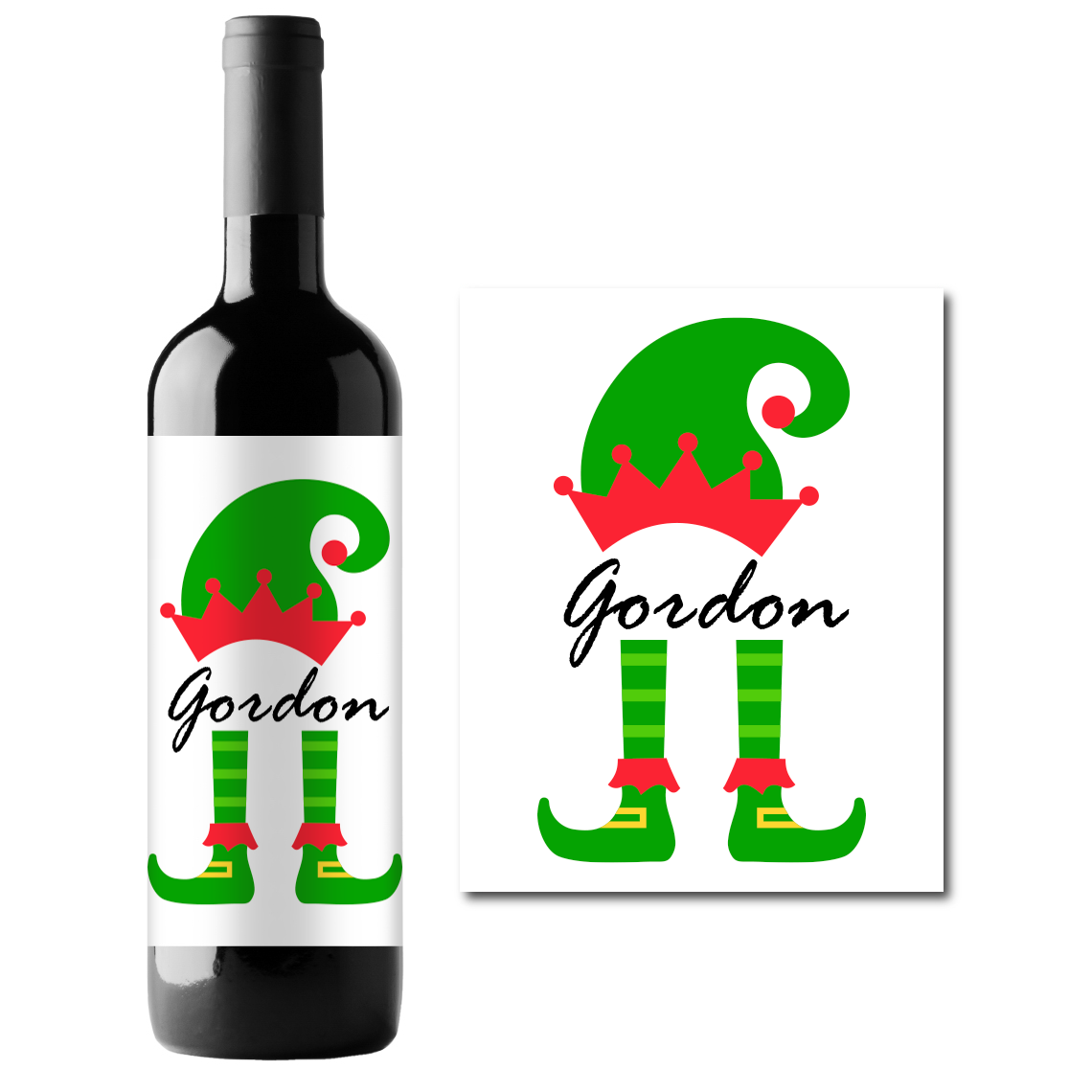 Christmas Elf Custom Personalized Wine Champagne Labels (set of 3)