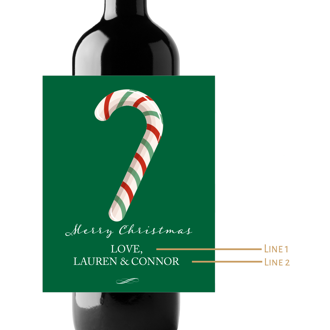 Christmas Candy Cane Custom Personalized Wine Champagne Labels (set of 3)