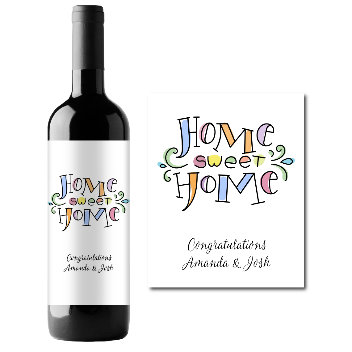 Home Sweet Home Custom Personalized Wine Champagne Labels (set of 3)