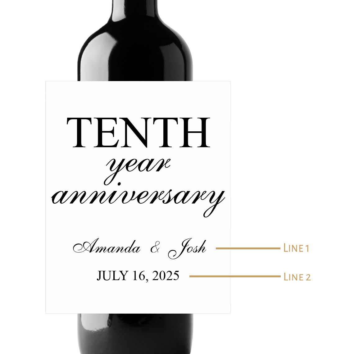 Tenth Year Anniversary Custom Personalized Wine Champagne Labels (set of 3)