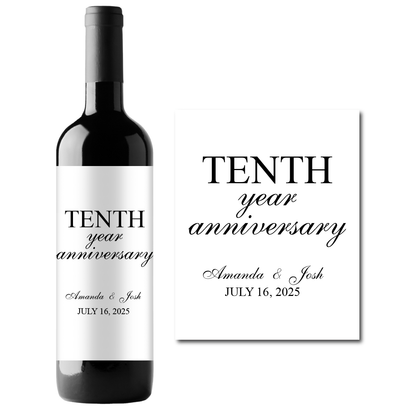 Tenth Year Anniversary Custom Personalized Wine Champagne Labels (set of 3)