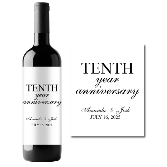 Tenth Year Anniversary Custom Personalized Wine Champagne Labels (set of 3)