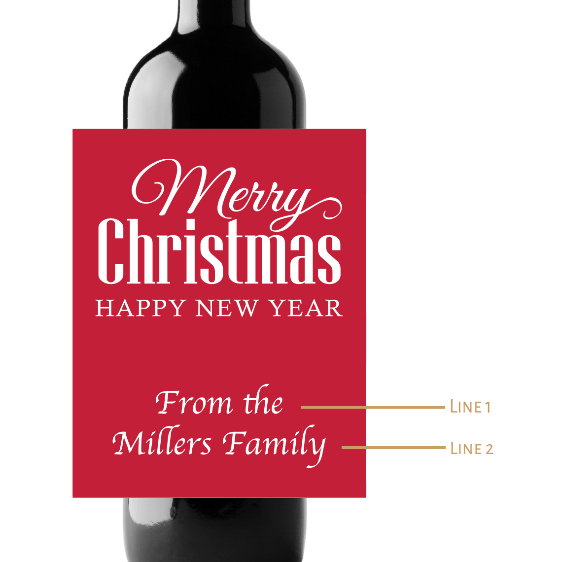 Merry Christmas Happy New Year Custom Personalized Wine Champagne Labels (set of 3)