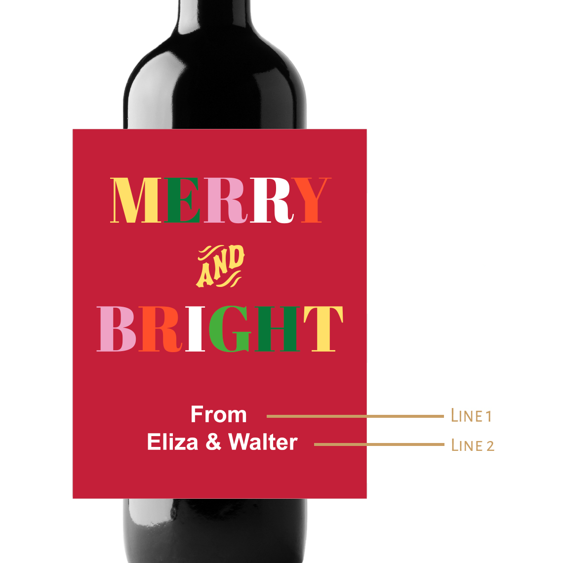 Merry and Bright Christmas Custom Personalized Wine Champagne Labels (set of 3)
