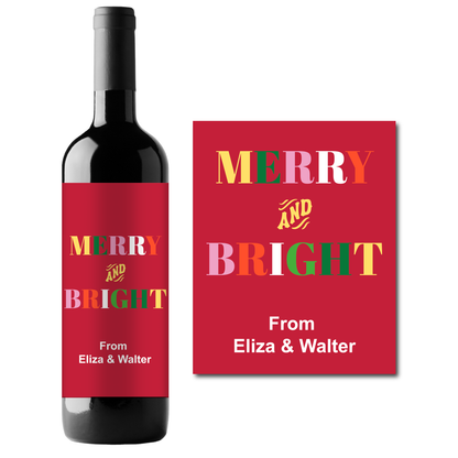 Merry and Bright Christmas Custom Personalized Wine Champagne Labels (set of 3)