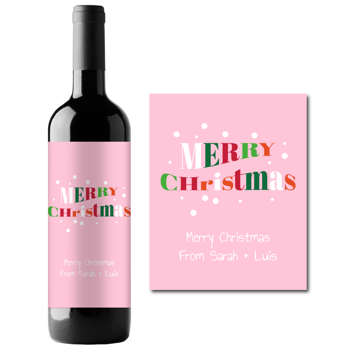 Merry Christmas Custom Personalized Wine Champagne Labels (set of 3)