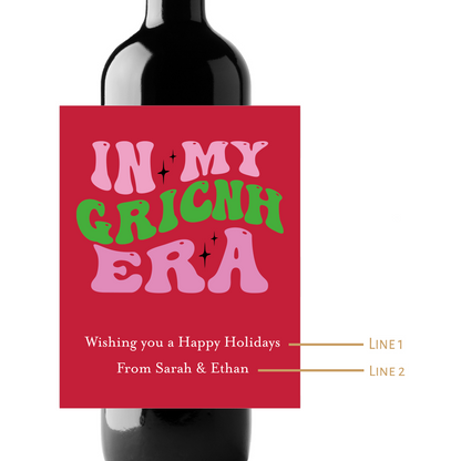 In My Grinch Era Holidays Custom Personalized Wine Champagne Labels (set of 3)