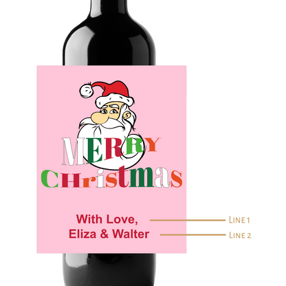 Merry Christmas Santa Custom Personalized Wine Champagne Labels (set of 3)