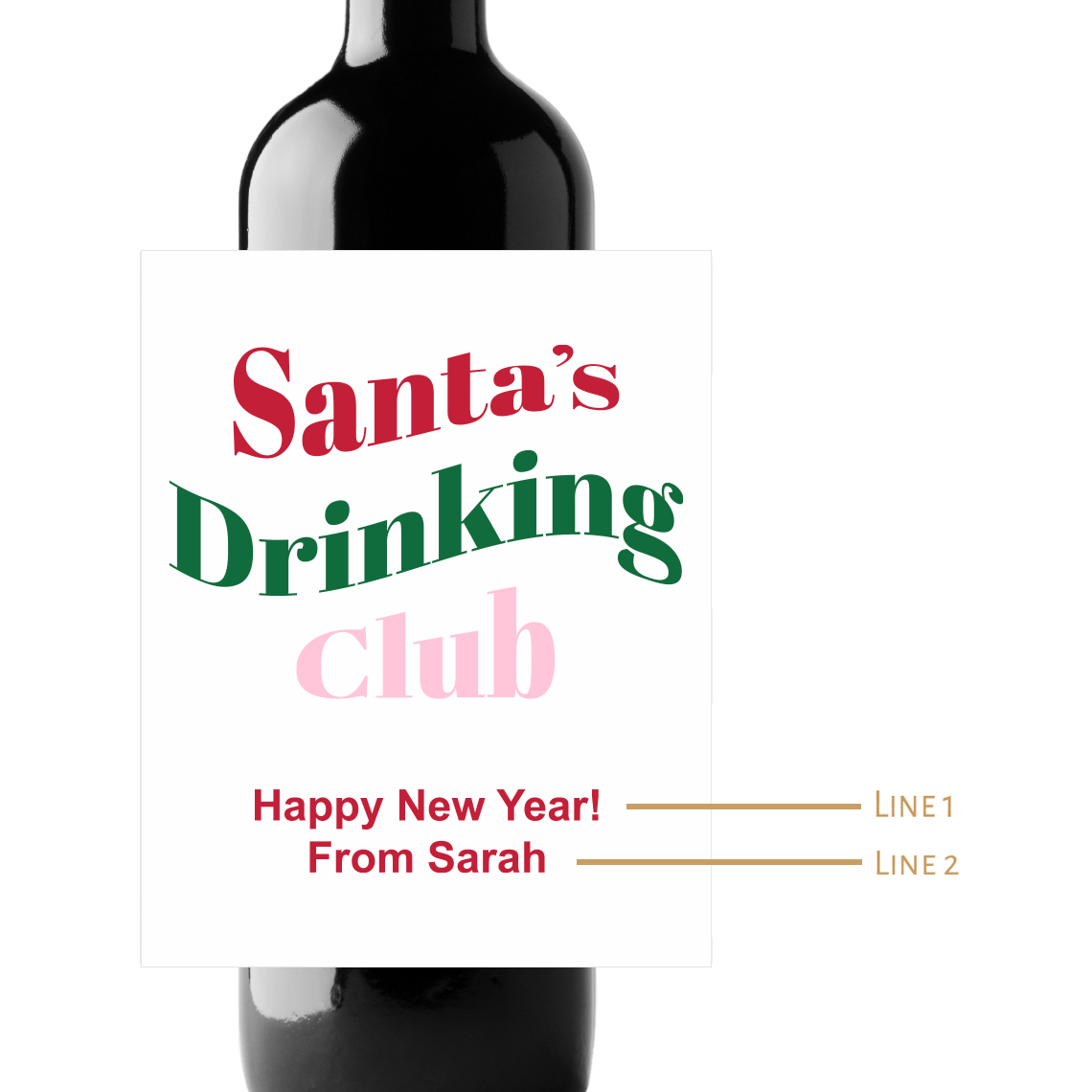 Santa's Drinking Club Custom Personalized Wine Champagne Labels (set of 3)