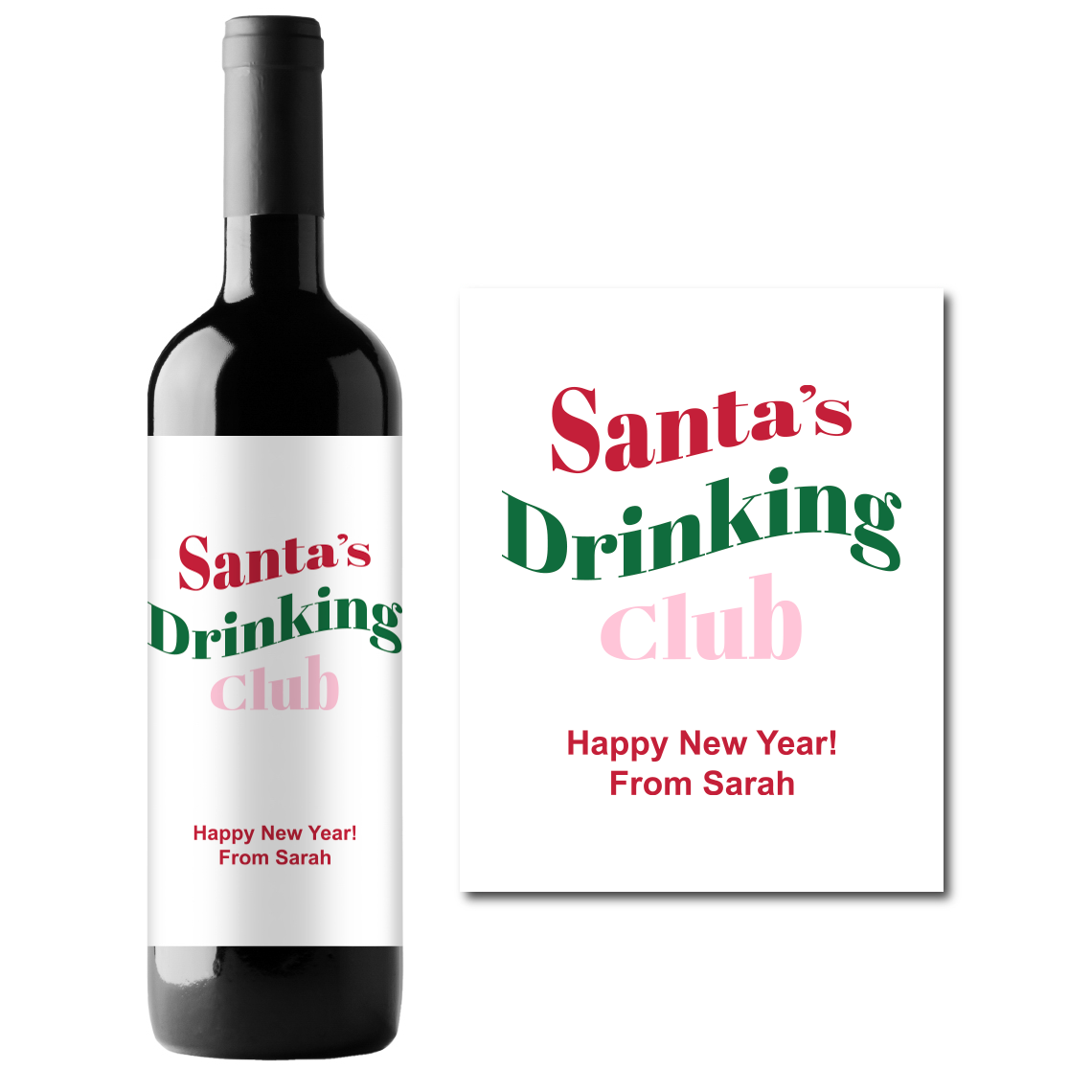 Santa's Drinking Club Custom Personalized Wine Champagne Labels (set of 3)