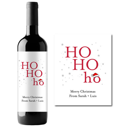 Ho Ho Ho Santa Hat Custom Personalized Wine Champagne Labels (set of 3)