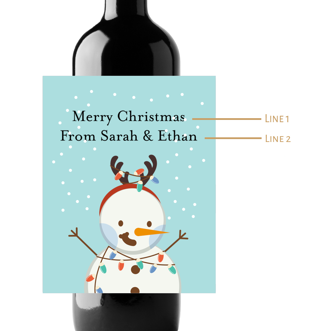 Snowman Reindeer Christmas Custom Personalized Wine Champagne Labels (set of 3)
