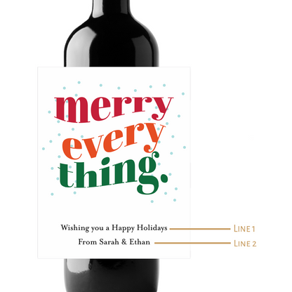 Merry Everything Holidays Custom Personalized Wine Champagne Labels (set of 3)