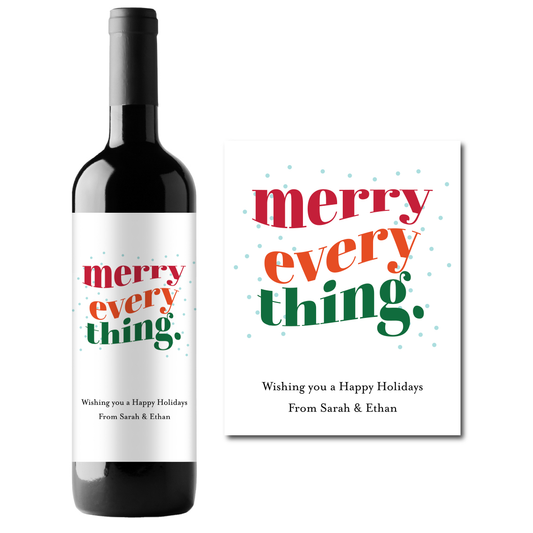 Merry Everything Holidays Custom Personalized Wine Champagne Labels (set of 3)