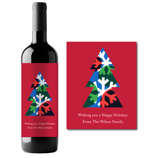Snow Tree Holidays Custom Personalized Wine Champagne Labels (set of 3)
