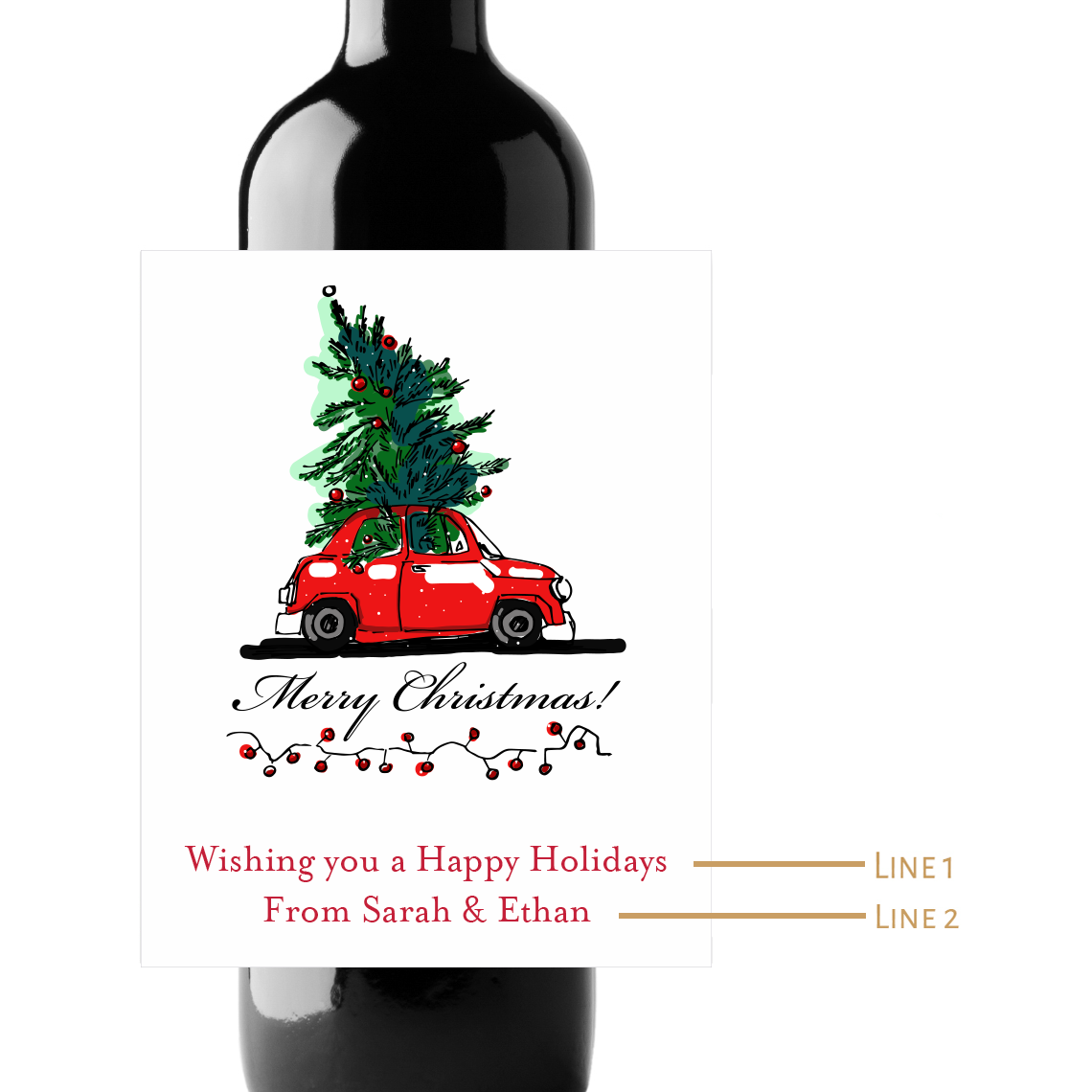 Merry Christmas Tree Custom Personalized Wine Champagne Labels (set of 3)