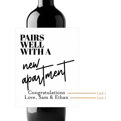 Pairs Well With A New Apartment Custom Personalized Wine Champagne Labels (set of 3)