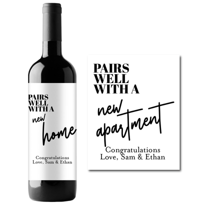 Pairs Well With A New Apartment Custom Personalized Wine Champagne Labels (set of 3)