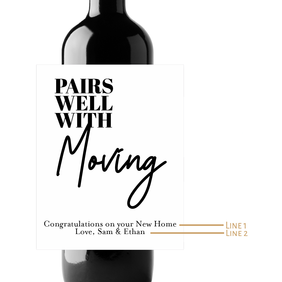 Pairs Well With Moving Custom Personalized Wine Champagne Labels (set of 3)