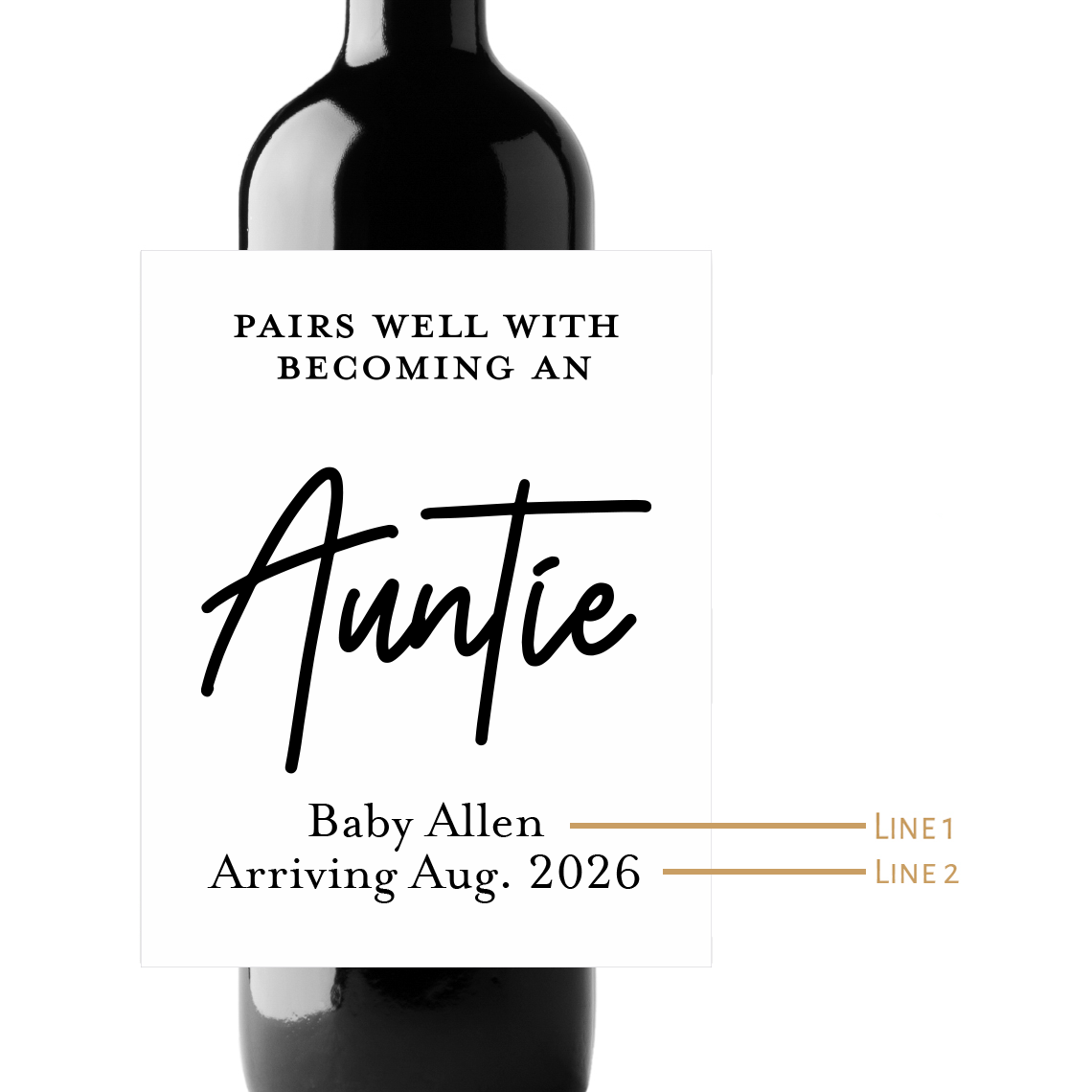 Becoming An Auntie Custom Personalized Wine Champagne Labels (set of 3)