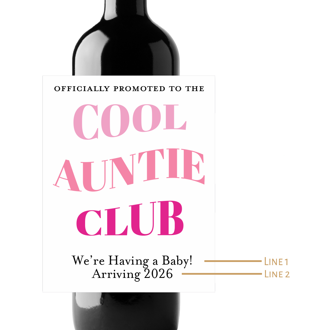 Cool Auntie Club Custom Personalized Wine Champagne Labels (set of 3)