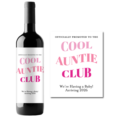 Cool Auntie Club Custom Personalized Wine Champagne Labels (set of 3)