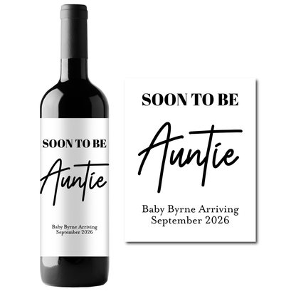 Soon To Be Auntie Custom Personalized Wine Champagne Labels (set of 3)