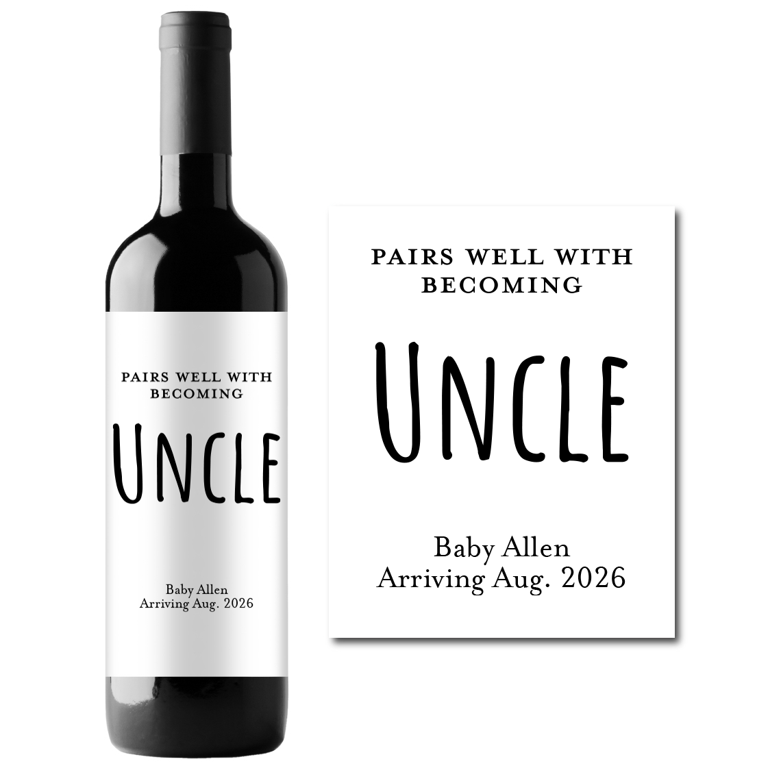 Becoming An Uncle Custom Personalized Wine Champagne Labels (set of 3)