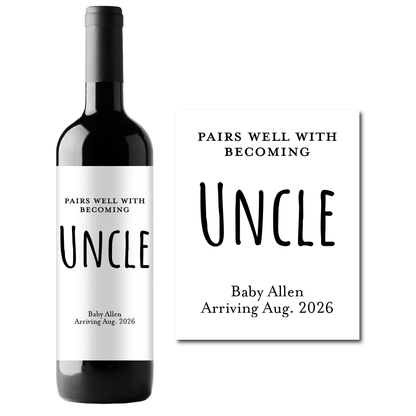 Becoming An Uncle Custom Personalized Wine Champagne Labels (set of 3)